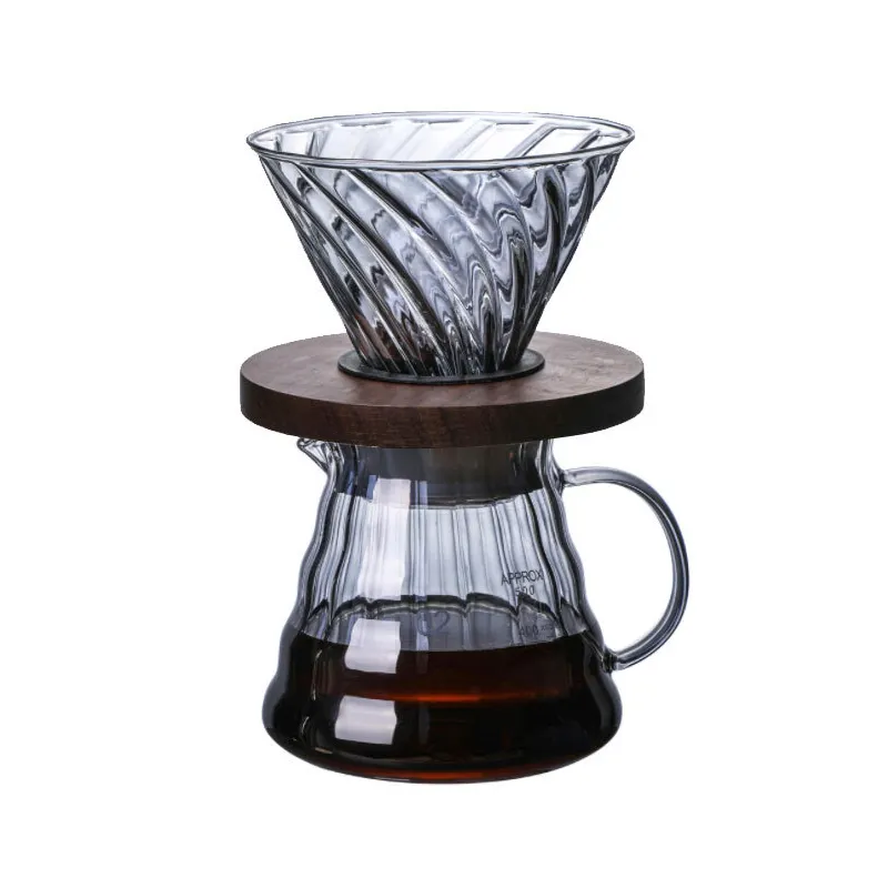 제조 업체 도매 높은 붕 규 산 유리 손 필터링 컵 커피 냄비 연기 회색 스트라이프 공유 커피 컵의 냄비