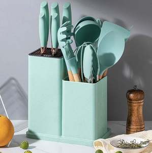 Eco-Friendly 12-Piece FDA <b>Silicone</b> Non-Stick Cooking Spatula & <b>Baking</b> Set with Wooden Handle Kitchen Utensils Storage Bucket - Product Image 3