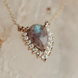 Fashion jewelry 925 sterling silver simple necklace for women zircon natural pear cut labradorite genuine gemstone necklaces