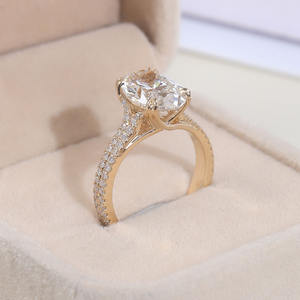 カスタムリアルソリッドゴールド10Kイエローゴールド4ctオーバルカットラボダイヤモンド婚約ダイヤモンドリング女性用ジュエリー結婚指輪 - Product Image 2