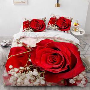 Set biancheria da letto rosa rossa federa <span class=keywords><strong>per</strong></span> cuscino 3D HD Double Full King Queen Twin Single 4 pezzi copripiumino trapuntato fiore camera da letto - Product Image 5