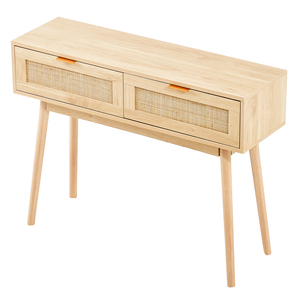 Table console en rotin avec 2 tiroirs de rangement, table d'entrée en bois naturel pour salon - Product Image 2
