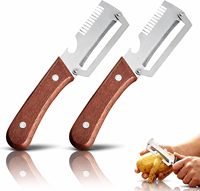 Antislip fruit- en groenteschiller, multifunctioneel, met roestvrijstalen mes, houten handvat en flesopener