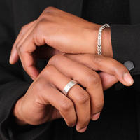 Prix de gros Bagues en acier inoxydable plaqué or Bagues pour hommes Bague en argent 925 à double canal