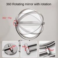 Miroir de maquillage mural rétractable gris pistolet moderne miroir de beauté sans poinçonnage fonction grossissante hôtel pour salle de bain à domicile
