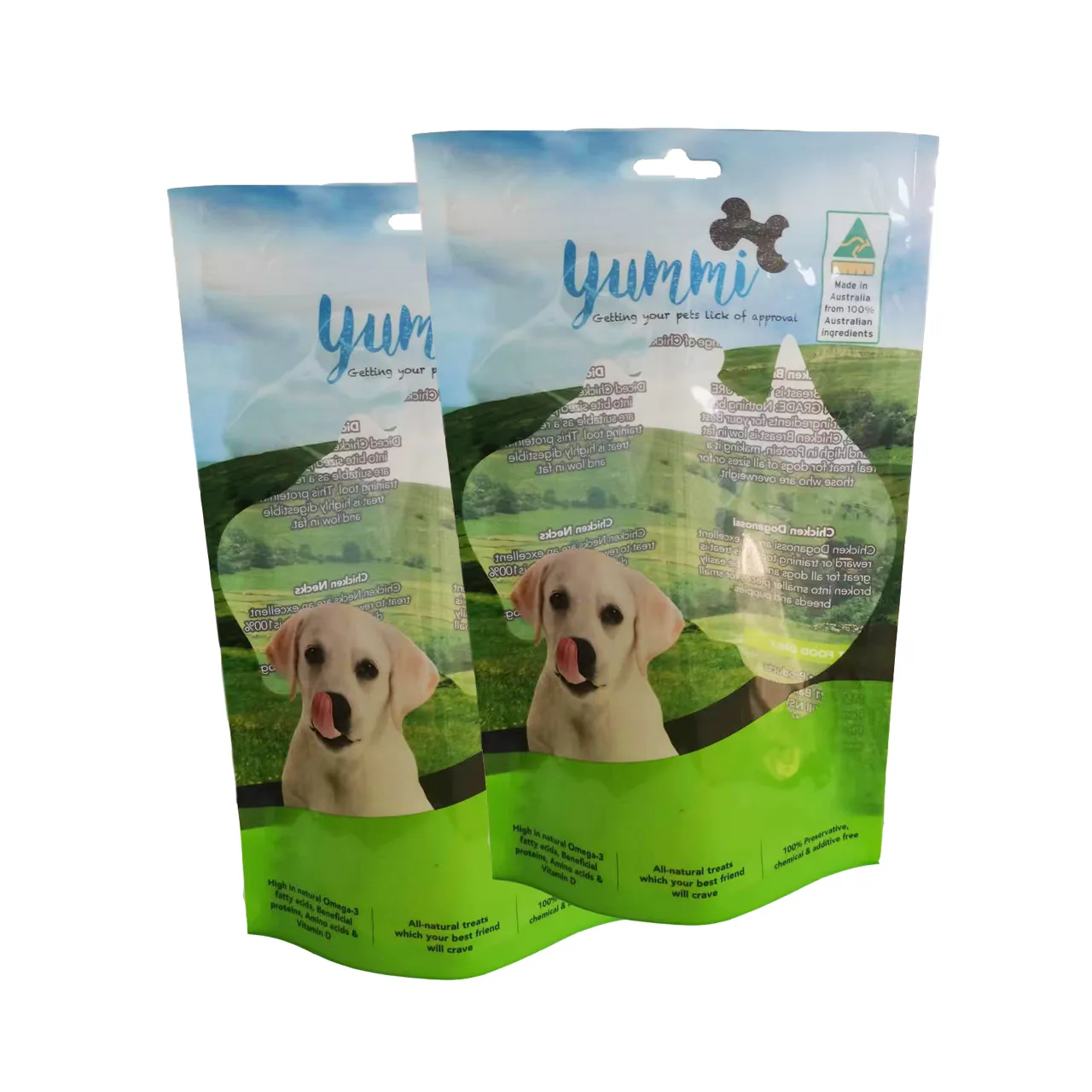 Sacchetto di imballaggio per alimenti per cani con cerniera personalizzata stand up sacchetto di plastica per imballaggio