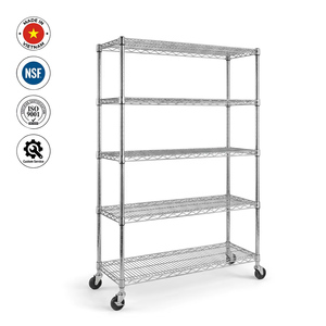 Scaffalatura a 5 Ripiani in Cromo NSF del Vietnam con Ruote, Scaffale Commerciale Resistente, Scaffalatura Mobile in Metallo per Supermercati - Product Image 1