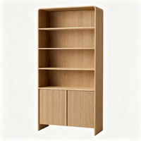 Bibliothèque en bois de chêne massif à 2 portes, étagères ouvertes, sans poignées, style nordique minimaliste, pour salon, bureau à domicile