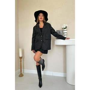 Black Striped Wool <b>Jacket</b> - Black - Product Image 2