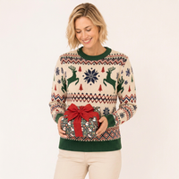 Pull de Noël en tricot Fair Isle pour femme, motif canne à sucre, assorti pour la famille, pull de fête pour femme