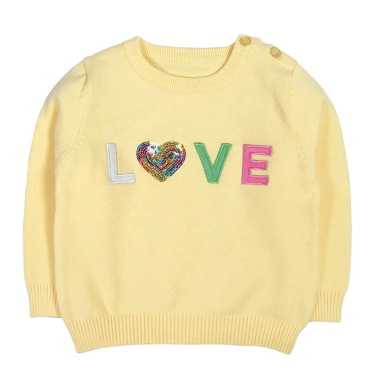 Toddler Little Girls Flipped Sequins Pullover Knitwear Yellow Sweater