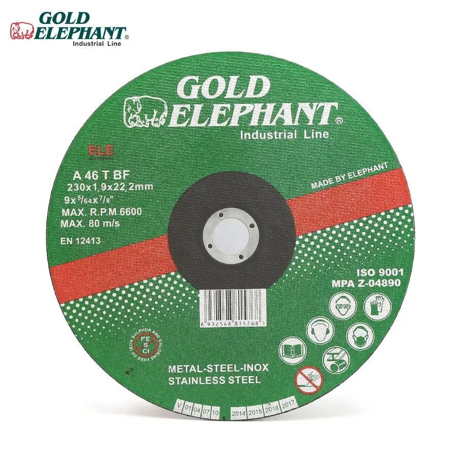 Altın fil en kaliteli çin üretici aşındırıcılar 9 inç 230mm 9 "kesme diski metal ve paslanmaz çelik için