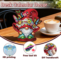 Calendrier de bureau en bois DIY avec peinture diamant 2026 & 2027, double face, motif gnome, cristaux de forme spéciale, décoration de table, cadeau de Noël