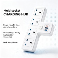 Stop Kontak Dinding 4 Lubang Model UK dengan Port USB dan Saklar Kontrol Utama