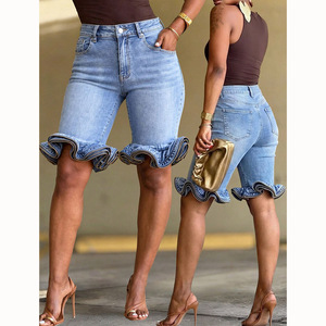 Short en jean pour femmes, bleu clair, haute élasticité, pantalon à cinq points, tailles européennes et américaines S M L XL - Product Image 4