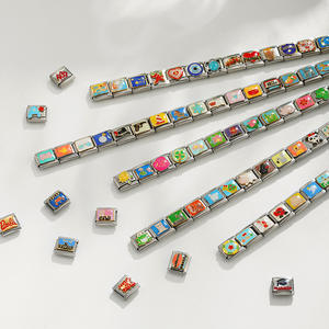 Bracelet en acier inoxydable de style italien, avec module géométrique et pierre naturelle, finition émail coloré, pour bracelets à breloques DIY - Product Image 2