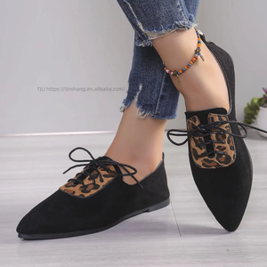Casual Leopard Print <b>Flat</b> Lace-up Shoes Autumn New Arrival Elegant <b>Pointed</b> <b>Toe</b> Fashion Plus Size Beanie Shoes for Women - Product Image 4