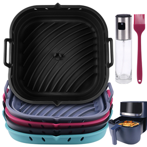 بطانة مقلاة هوائية قابلة للطي من السيليكون قابلة لإعادة الاستخدام، صينية خبز للفرن على شكل مربع آمنة للطعام، وعاء سيليكون لوازم المقلاة الهوائية (OEM) - Product Image 1