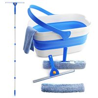 Kit de nettoyage de vitres avec raclette à long manche et seau, ensemble de lavage pour vitres hautes