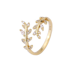 Minimalist <b>Adjustable</b> Open toe <b>Ring</b> with CZ Stone Studded Leaf and Branch Design for Women Fashionable Elegant Style Accessory - Product Image 1
