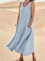 Robe grande taille pour femmes Style sangle Robe décontractée d'été pour femmes Robe en coton et lin