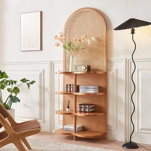 Étagère d'angle en rotin en bois massif contre le coin des étagères de rangement au sol Armoire latérale d'affichage de pare-vent en bois japonais - Product Image 2