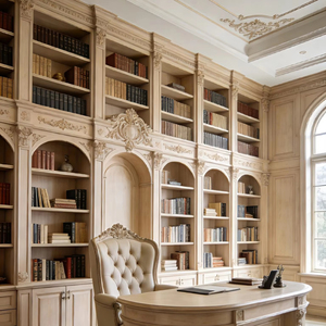 Full Wall French <strong>Cream</strong> Style Bookshelf <strong>bookcase</strong> carved Solid Wood Open Storage Cabinet for Study Room custom <strong>bookcase</strong> - Product Image 1