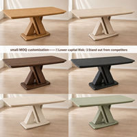 Table à manger moderne sur mesure avec plateau en MDF et pieds en bois massif, forme rectangulaire arrondie, pour la décoration de café et d'hôtel