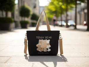 Borsa a Tracolla in Tela con Orsacchiotto, Chiusura a Cerniera, Borsa per lo Shopping per Tutte le Stagioni - Product Image 2