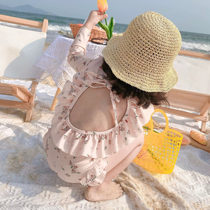 Nouvel ensemble <span class=keywords><strong>de</strong></span> maillots <span class=keywords><strong>de</strong></span> <span class=keywords><strong>bain</strong></span> une pièce pour bébés filles, style volanté et dos nu, avec bonnets, pour tout-petits - Product Image 2