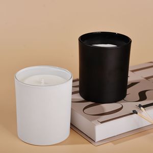 Frosted Glass Scented <b>Candle</b> White And Black Cylinder Home Decoration 1 <b>Wick</b> Machine Made - Product Image 1
