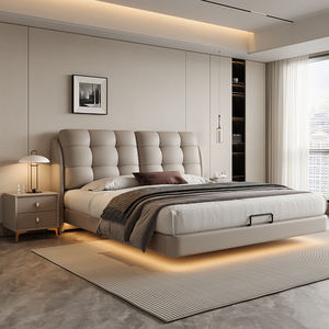 Meubles de chambre à coucher en bois de luxe moderne, lits rembourrés doux, <span class=keywords><strong>lit</strong></span> <span class=keywords><strong>double</strong></span> rembourré de taille standard, suspendu avec éclairage, design dernier cri - Product Image 4