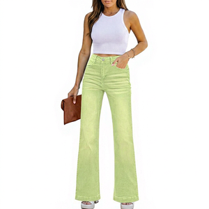 Logo personnalisé femmes pantalon en jean à jambes larges dernière conception Style décontracté devant plat lavé Technique en gros bas quantité minimale de commande sur mesure - Product Image 1