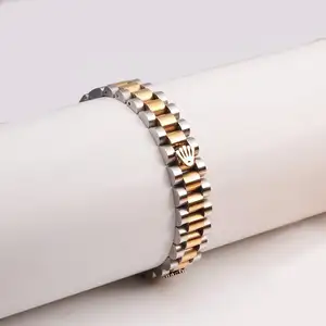 Bracelet tendance 10mm de large en acier inoxydable couronne graphique chaîne de haute qualité