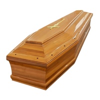 SDD Tmallwood Ataúd de Madera Maciza y Metal Estilo Europeo con Decoración de Cruz, Diseño de Pabellón Biselado, Tamaño Personalizable