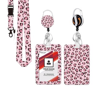 Manufacturer of leopard print epoxy rotating pull <b>buckle</b> 360-degree badge/ID card roll <b>clip</b> with detachable webbing lanyard - Product Image 4