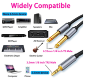 Cable Divisor de Audio Estéreo/Mono TS de 3.5mm a Doble 6.35mm TRS de 2m para Teléfono/Laptop/Multimedia/Hogar