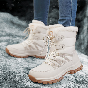 Botas de nieve de invierno con forro polar grueso, con cordones, hasta media pantorrilla, suela antideslizante y resistente para uso en exteriores fríos. - Product Image 2