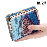 Portefeuille court en cuir de vachette Andong, nouveau modèle à motif serpent, pour femmes et filles, avec emplacements multiples pour cartes RFID, sac à main, pochette, petite bourse