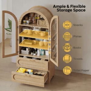 SENYU Meuble de rangement moderne en bois cintré avec 4 étagères et 2 tiroirs, style ferme, pour salon - Product Image 6