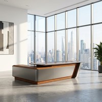 Table de direction Elite en bois de placage naturel avec peinture à base d'eau et finition cristal, mobilier de bureau exécutif en MDF E1