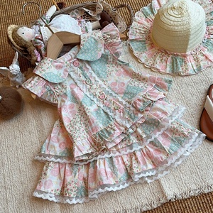 Conjunto <span class=keywords><strong>de</strong></span> 2 piezas con estampado floral para niña, cuello <span class=keywords><strong>de</strong></span> muñeca, manga con volantes, falda <span class=keywords><strong>de</strong></span> encaje escalonada, <span class=keywords><strong>ropa</strong></span> <span class=keywords><strong>de</strong></span> verano - Product Image 6