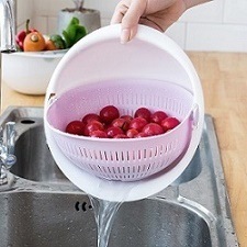 Plastic Colander Vegetable Fruit Washing Basket Double Layer Drain Bowl Kitchen Strainer Pink Purple Blue - Product Image 3