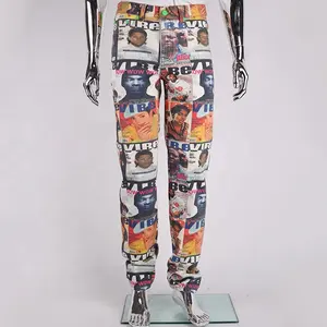 Pantalon en jean Denim pour homme, impression numérique, coupe droite et ample