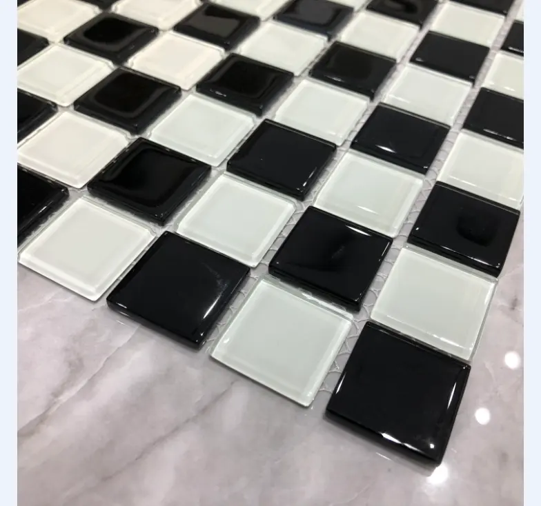 Swimming Pool Mosaic Tiles black and white Glass Mosaic Products Shower Floor Low Price Ceramic