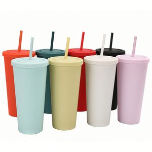 Gobelet en plastique à double paroi de 24 oz avec couvercle et paille, réutilisable, portable, coloré, pour les voyages, le bureau, les fêtes, les cadeaux - Product Image 4