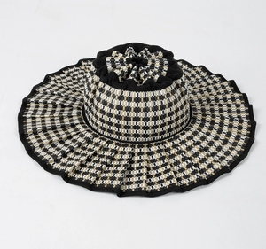 W346 Plaid Hotsale Papiers troh Fischer Hut mit großer Krempe Hand gefertigte Panama hüte im Freien Reise Sonnenschutz Strand Strohhut Flat Top - Product Image 6