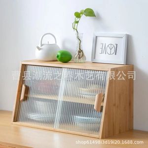 Cross-border wooden small glass <b>storage</b> cabinet, desktop <b>storage</b> cabinet, tea cabinet, home dining <b>sideboard</b>, solid wood - Product Image 1