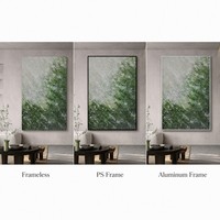 Peinture à l'huile abstraite en acrylique impasto, appliquée à la main, en grès vert, texture 3D, biophilique, Wabi-Sabi, pour entrée, sur toile murale