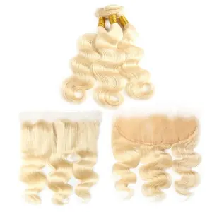 Huashuo Factory Price Ombre 613 Blonde Human Hair Weave With Closure Virgin Unprocessed Hair Frontal